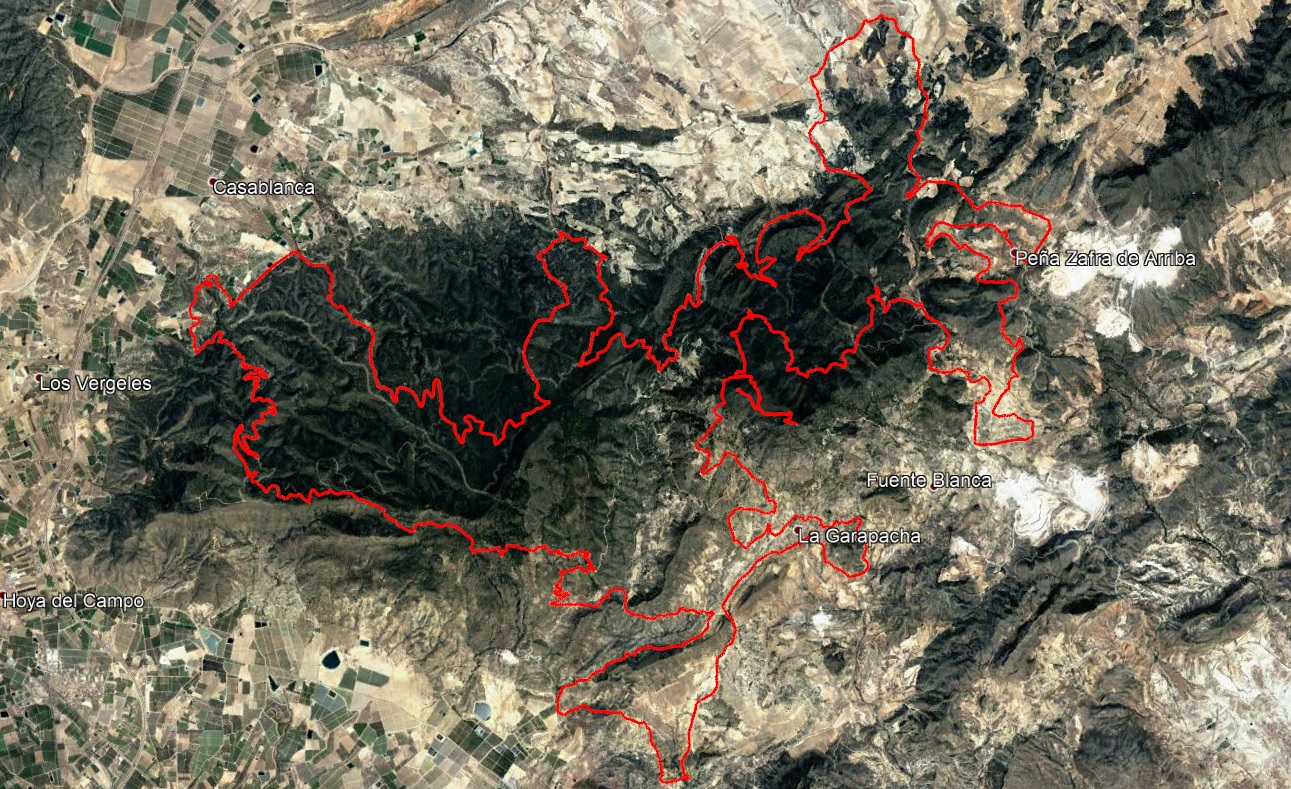 Vista satélite de la ruta 100 KSiPiCo en la Sierra de la Pila de Comunidad Biker MTB